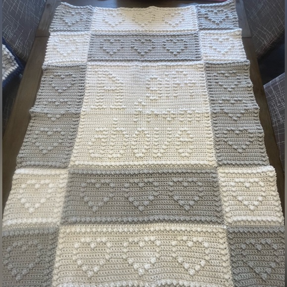 Handmade Crochet Blanket with Heart Patterns